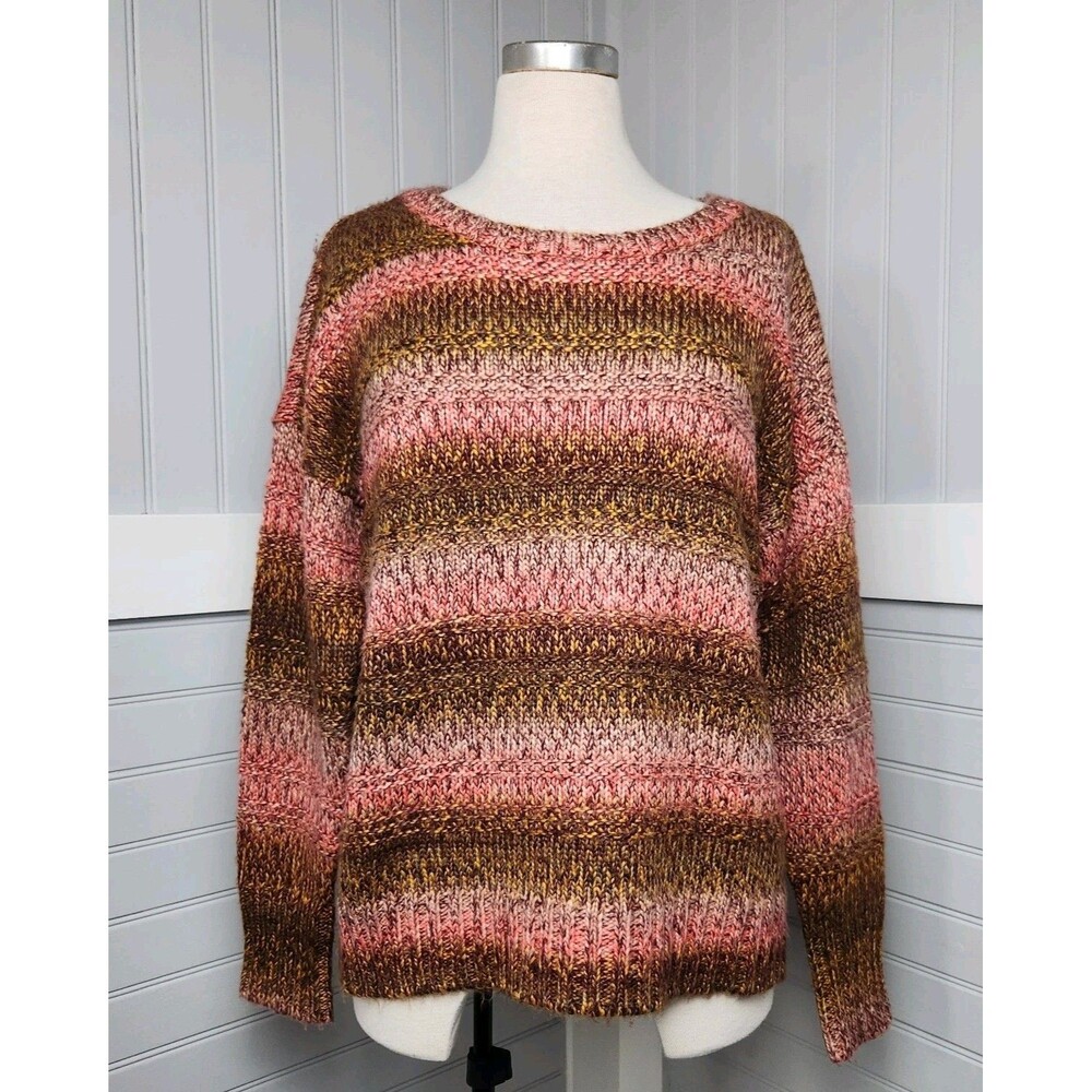 American Eagle Outfitters Multi-Color Sweater Striped Womens L Crewneck Cottage